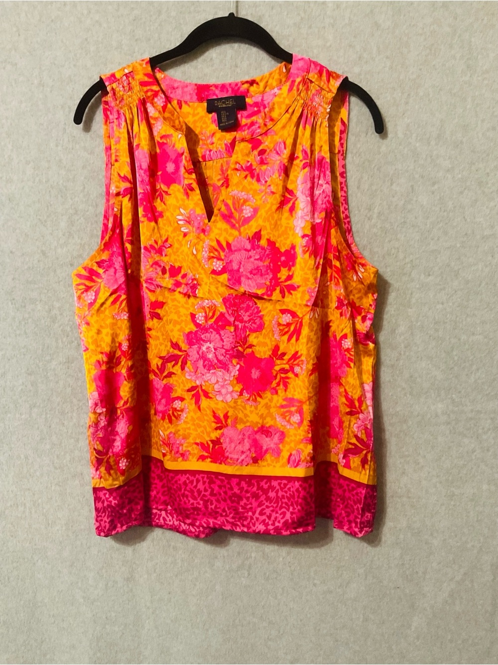 Rachel Bright Floral Sleeveless Top - Pink & OrangeSz L